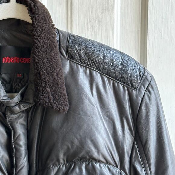 Roberto Cavalli Embossed Leather Trim Down Bomber Puffer Coat - Picture 4 of 12